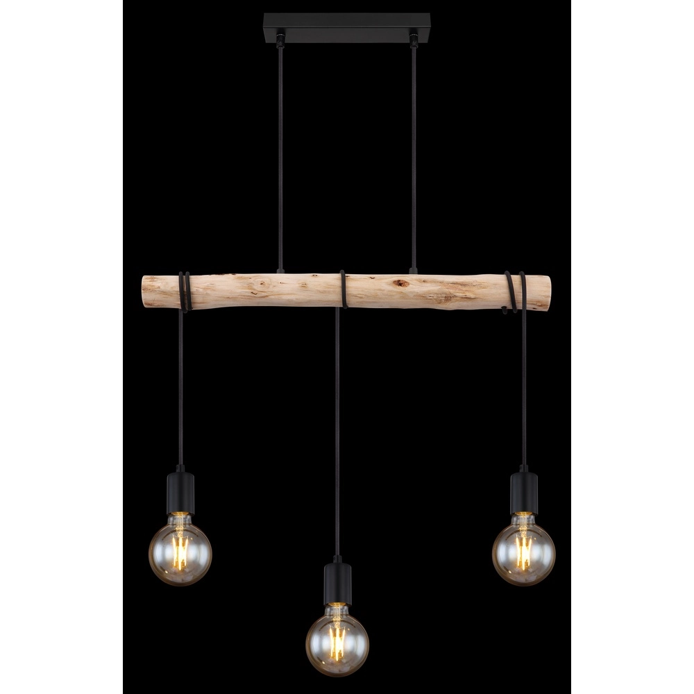 3-Licht Esstisch-Pendellampe Gregor Schwarz mit Holz Globo 9007371436330