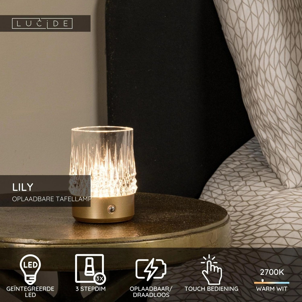 Wiederaufladbare Tischlampen Lily Set von 3 Gold Lucide 5411212461070