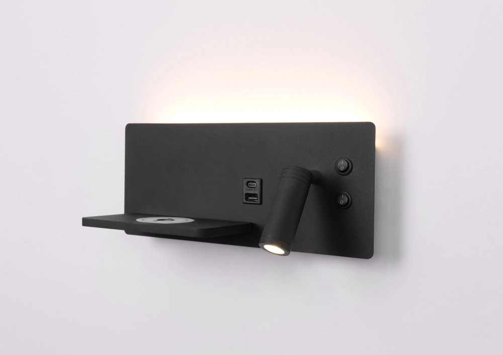 Nachttischlampe Charge Rechts schwarz mit kabellosem Ladegerät