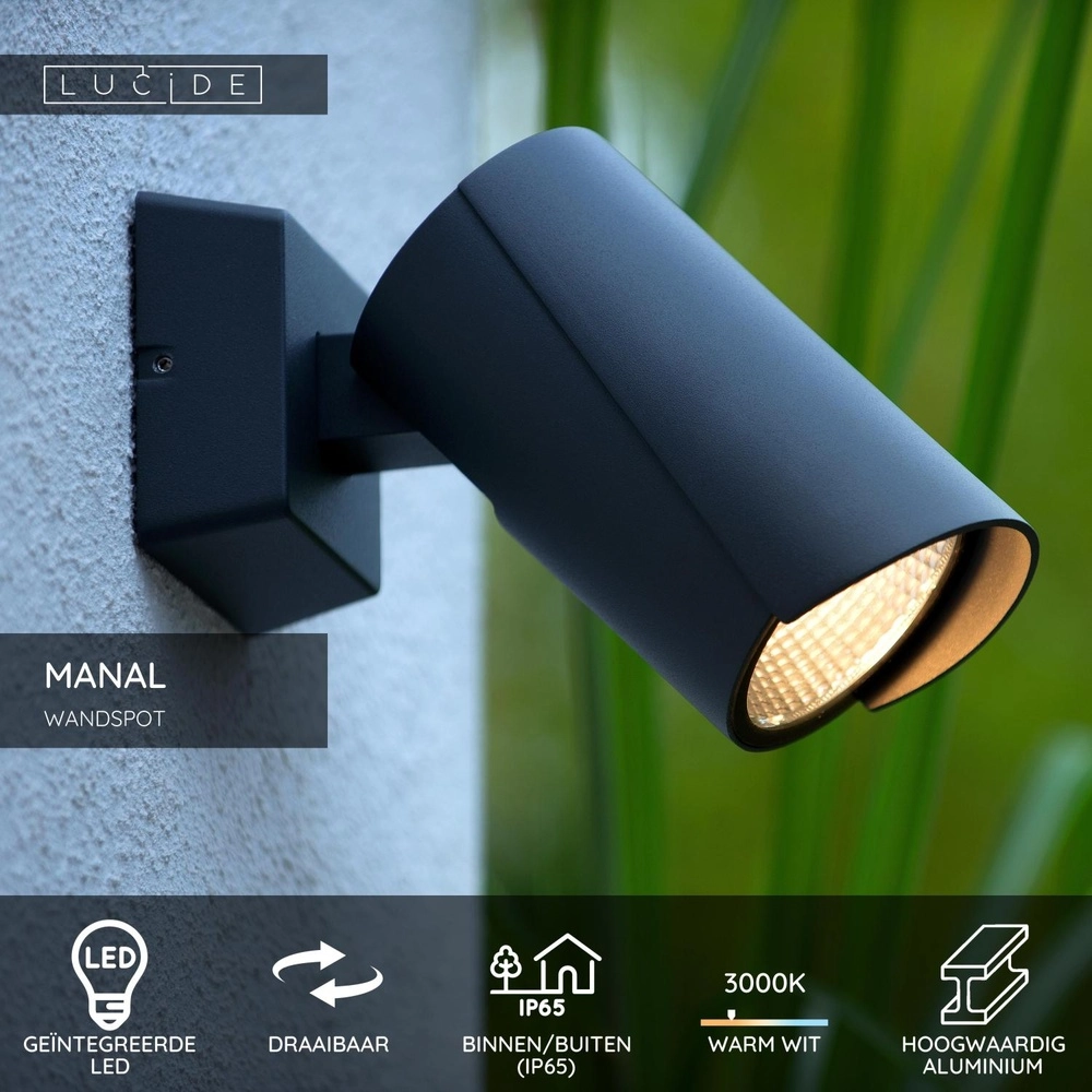 Design-Wandlampe Manal Anthrazit Lucide 5411212271686