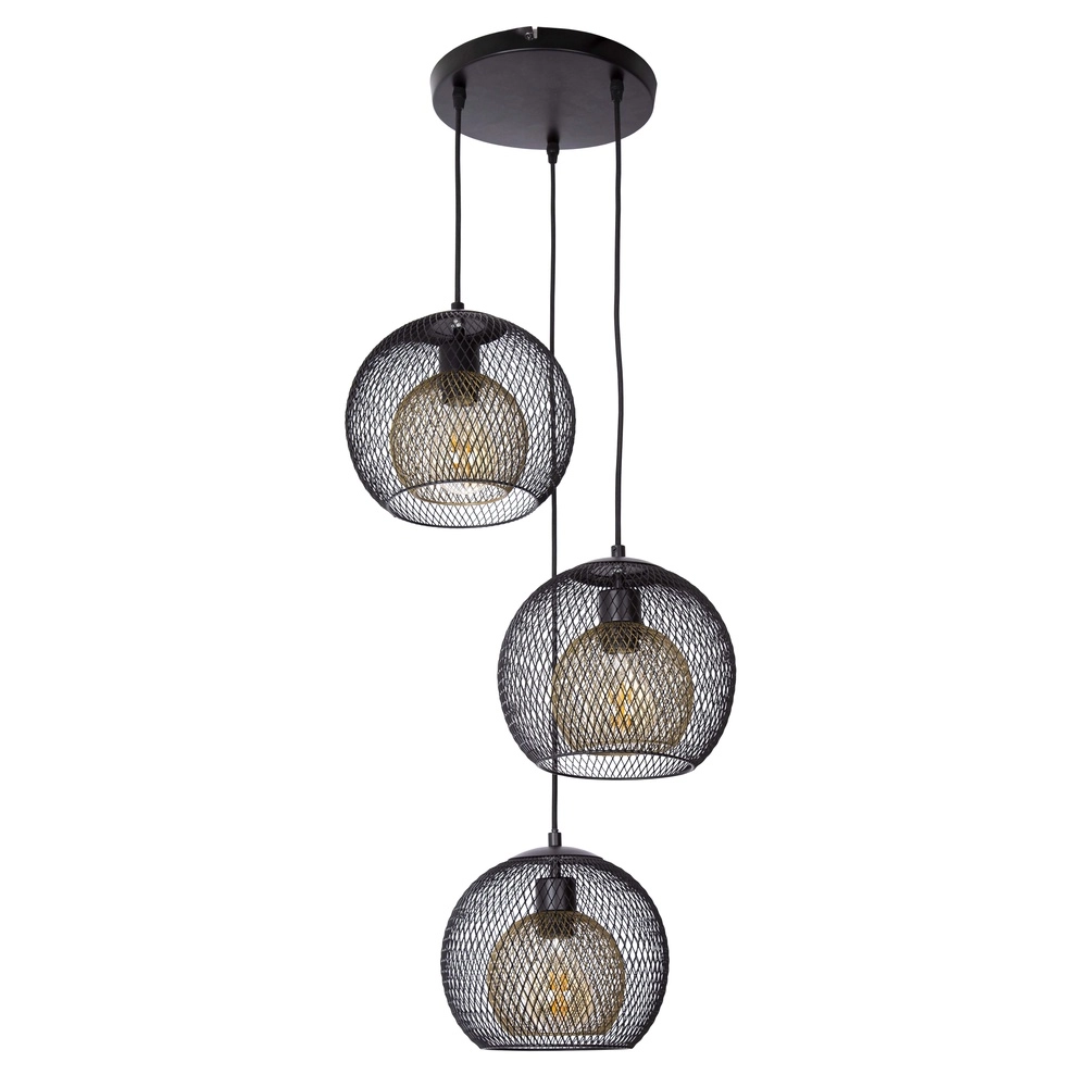 Netz-Pendellampe Selina Cage Black 3-Lights