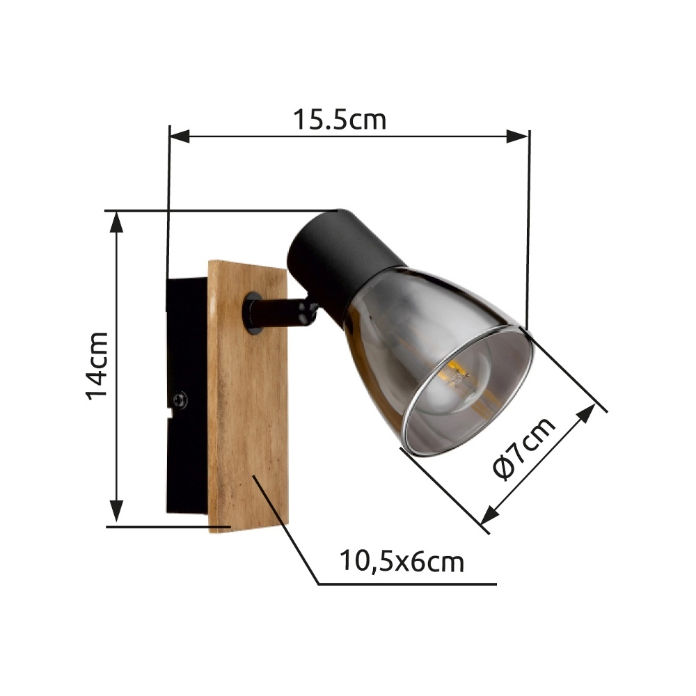 Wandlampe Claude Schwarz mit Holz Globo 9007371440207
