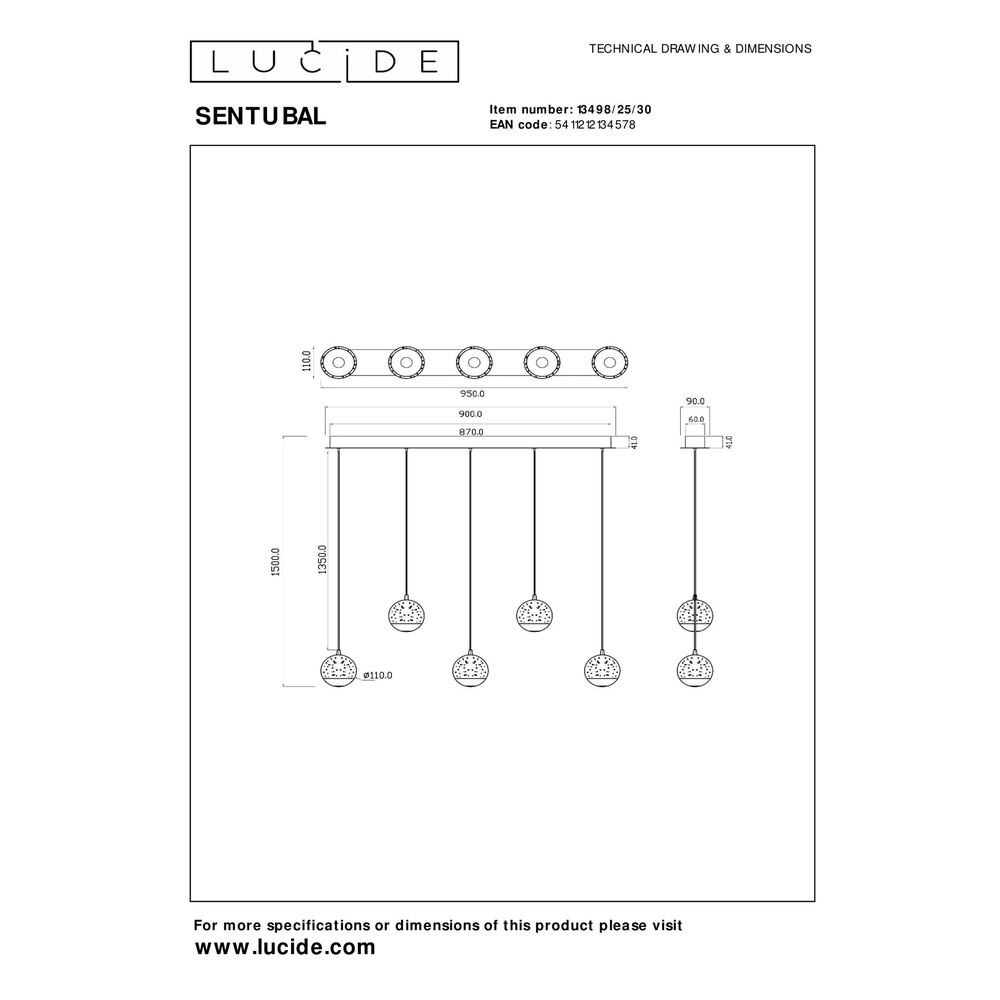 Design-Pendellampe Sentubal 5-Licht Schwarz Lucide 5411212134578