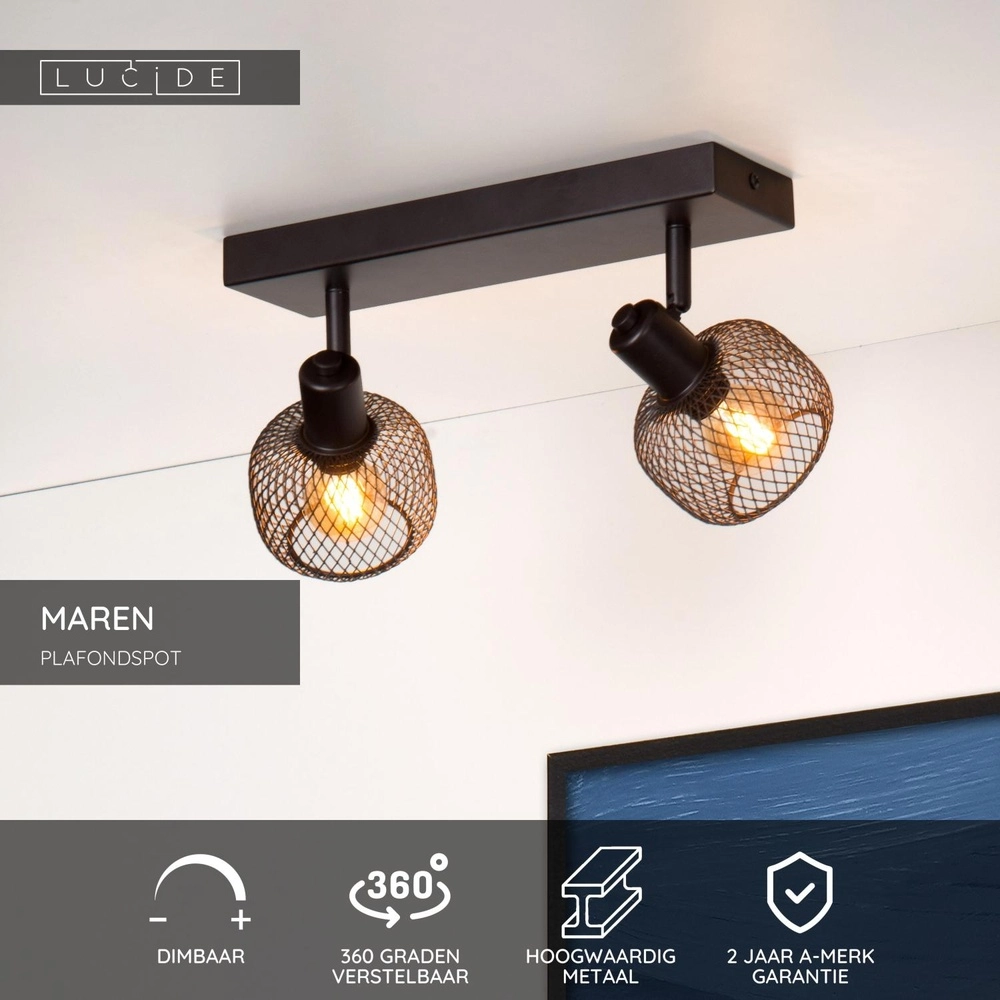 Deckenlicht Maren 2-Licht Schwarz Lucide 5411212771094