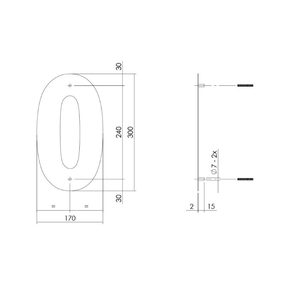 Hausnummer 0 XL Numbra 30cm Edelstahl Intersteel 8714186503072