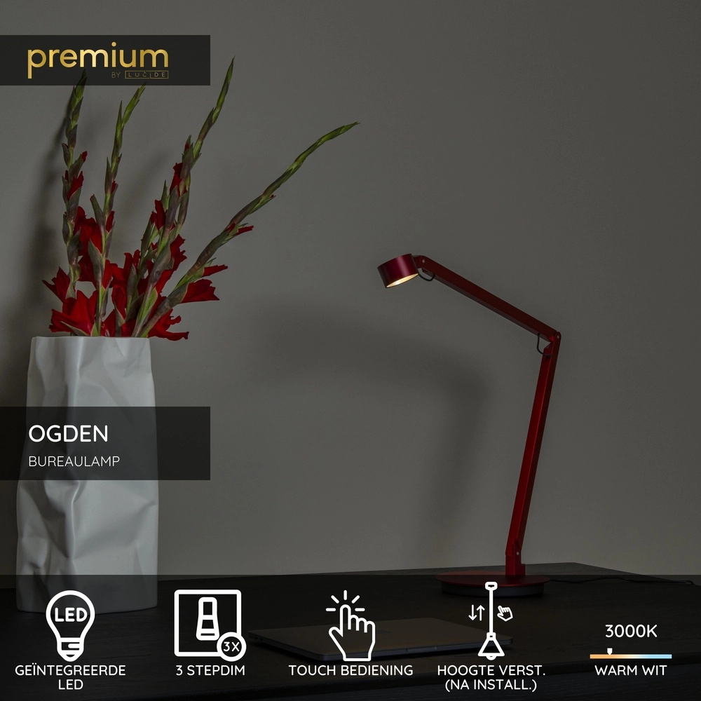 Schreibtischlampe Ogden Rot Premium by Lucide 5411212560315