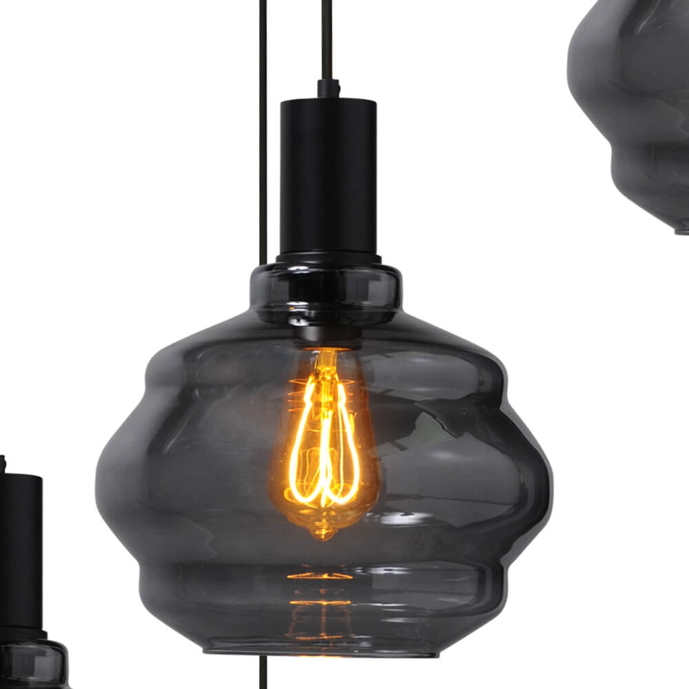 5-flammige Loft-Hängelampe - Schwarz - Porto mit Kugelrauchgläsern - Ø 24cm Masterlight 8718121271002