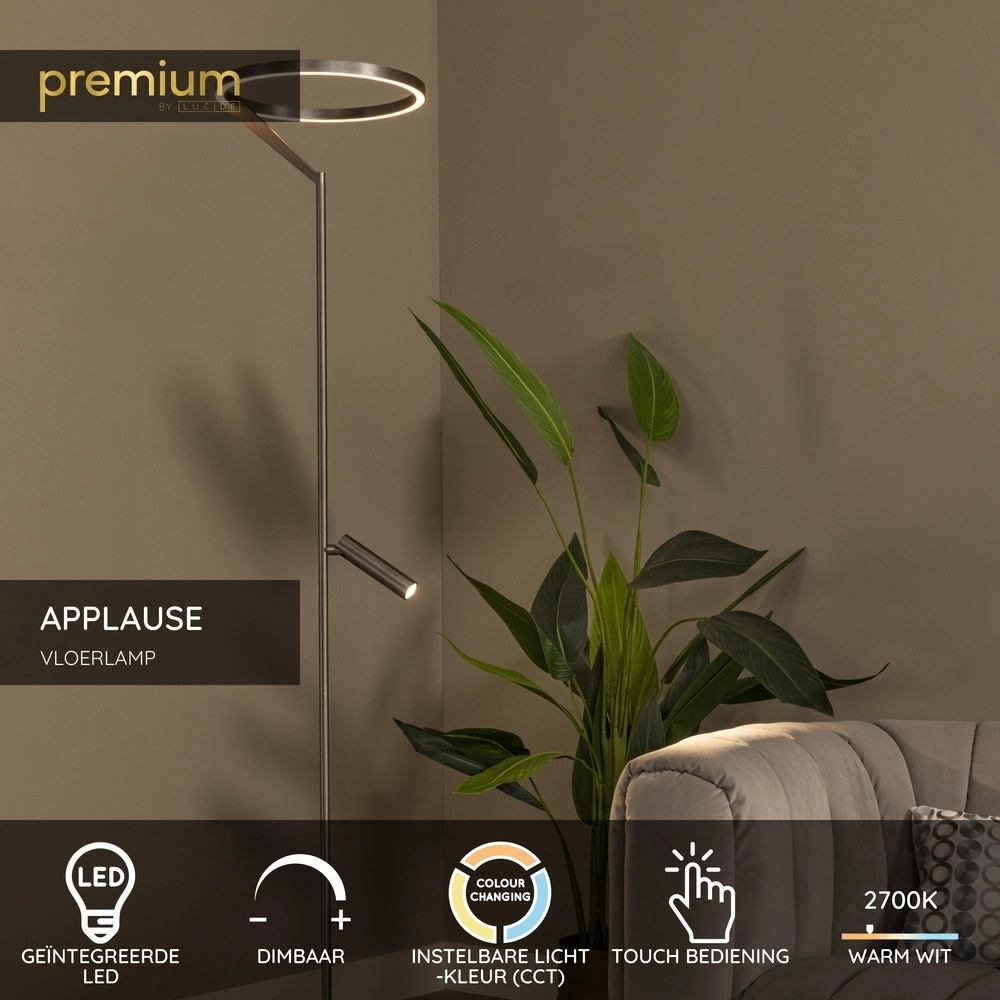 Elegante Stehlampe mit Leselampe Applause Gebürstetes Metall – LED Premium by Lucide 5411212221865