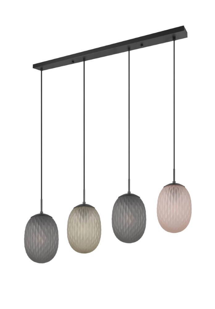 Hängelampe mit 4 Leuchten Facette mit geripptem farbigem Glas Trio 4017807616842