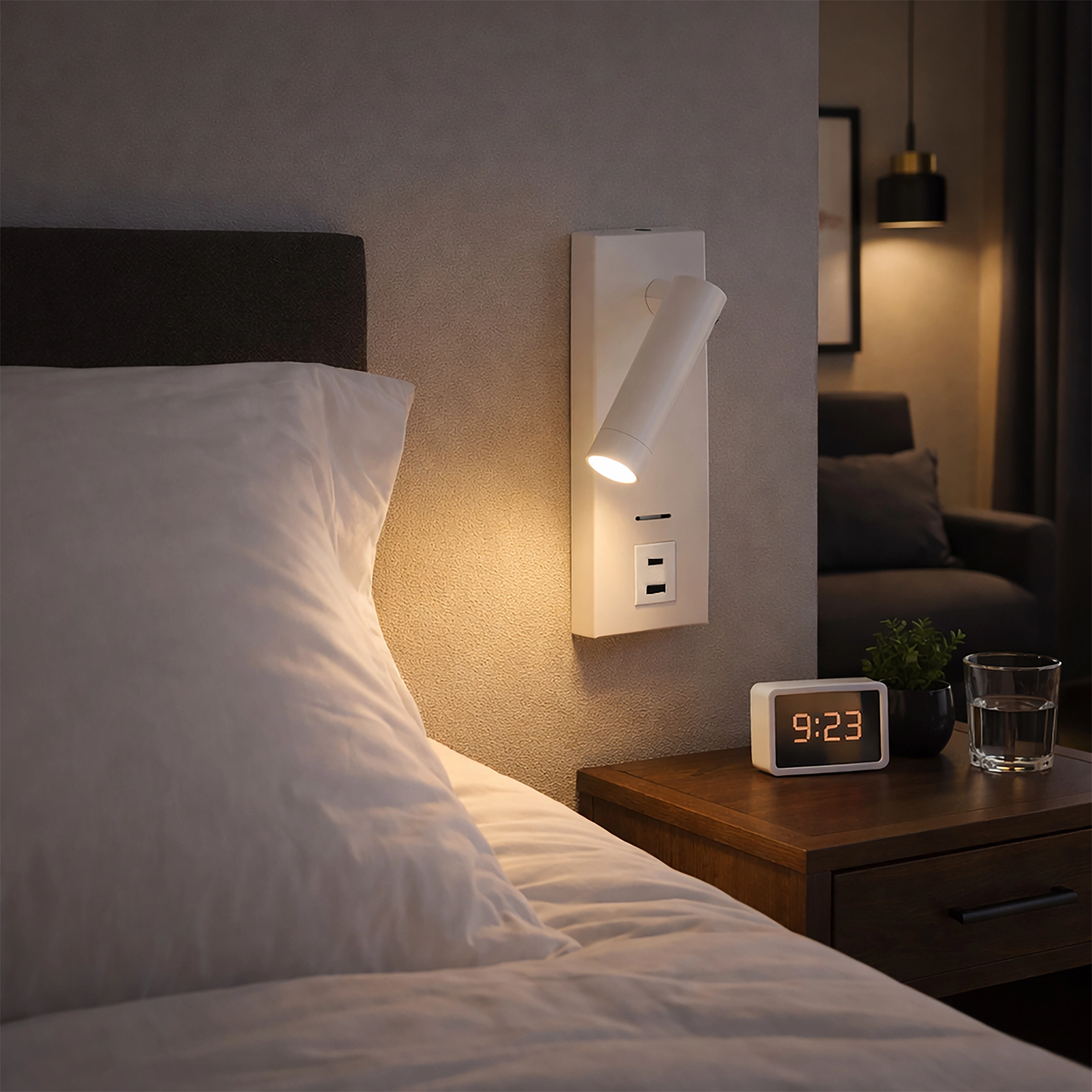 Weiße Nachttischlampe Marlow mit USB Lyora 5053423275864