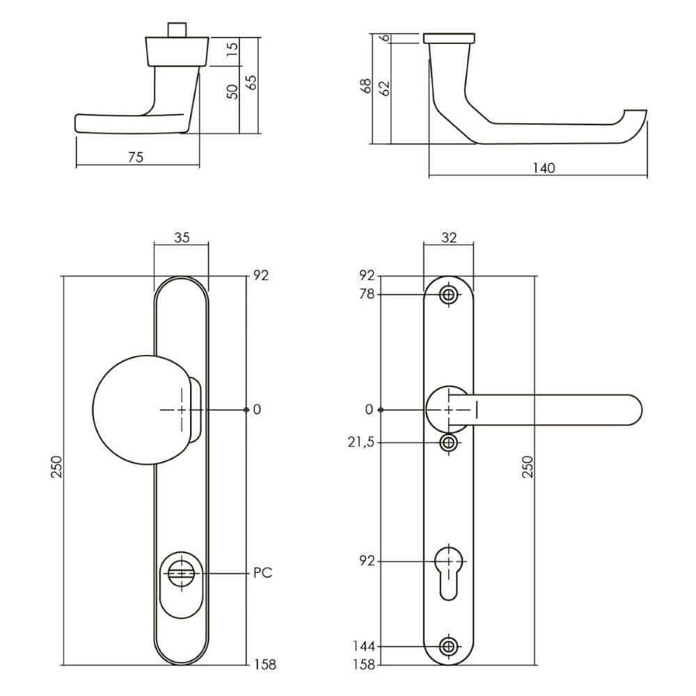 Schmale Haustürbeschläge Vurano PC 92mm schwarz Intersteel 8714186534670