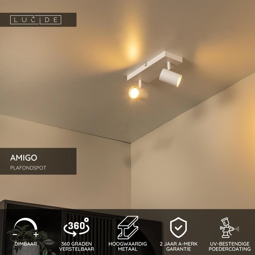 Deckenlampe Amigo 2-Licht weiß Lucide 5411212531155