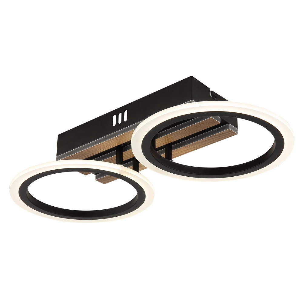 Deckenlampe Blevins Schwarz mit Holz 2 Ringe