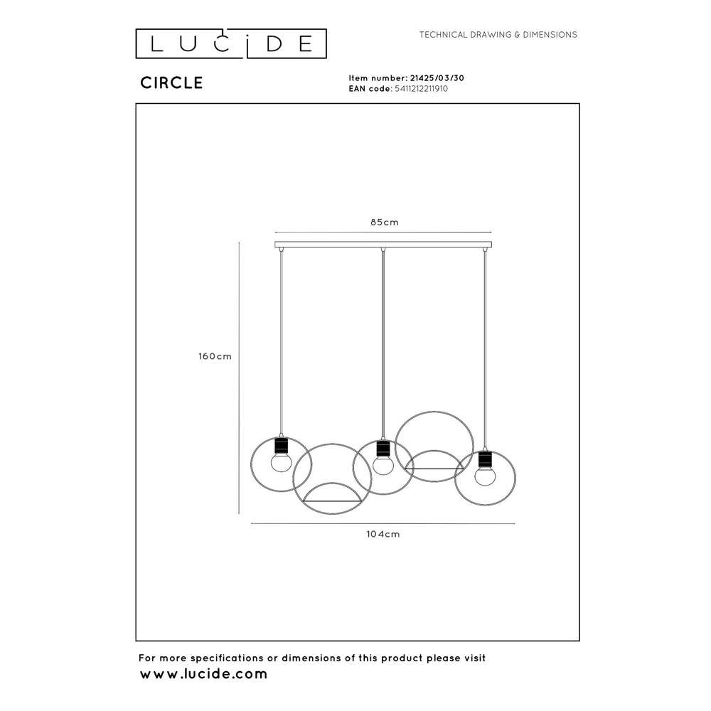 Einzigartige Pendellampe Circle 3-Licht Schwarz Lucide 5411212211910