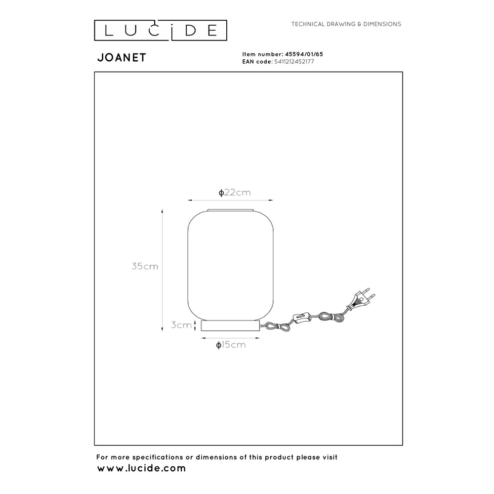 Tischlampe Joanet Schwarz mit Rauchglas Lucide 5411212452177