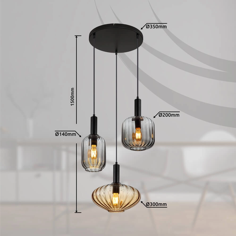 Pendelleuchte Valletta mit farbigem Glas 3-flammig Globo 9007371455867