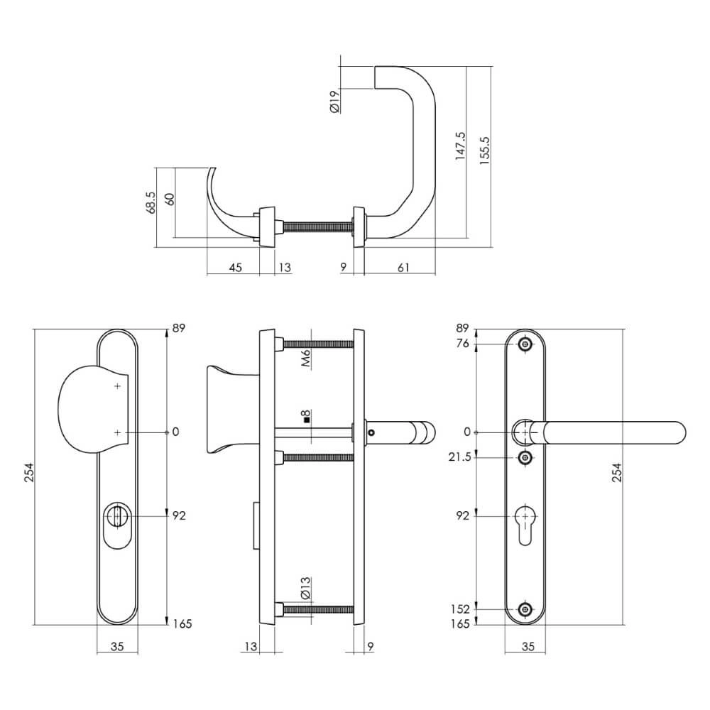 Haustürbeschläge Vurano Kernzugschutz 92mm ovaler Edelstahl Intersteel 8714186329177