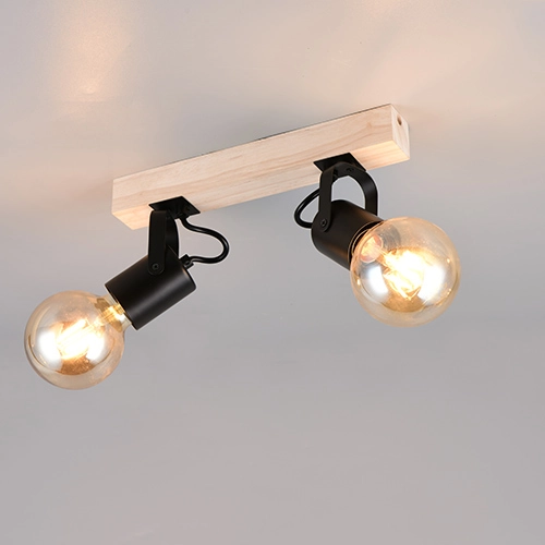 Doppeldeckenlampe Lynar Schwarz mit Holz