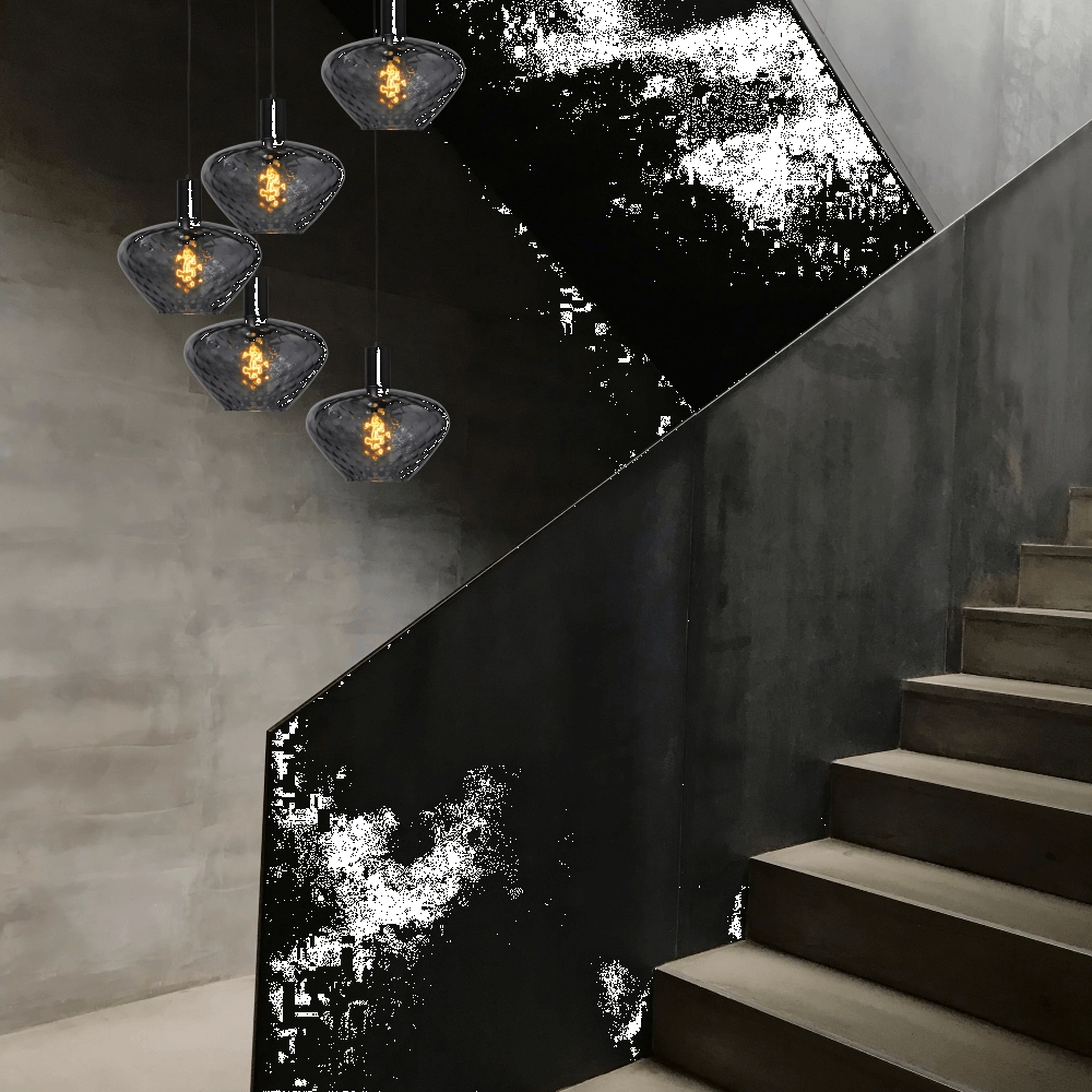 5-flammige Loft-Hängelampe - Schwarz - Porto mit Blossom-Rauchgläsern Masterlight 8718121271088