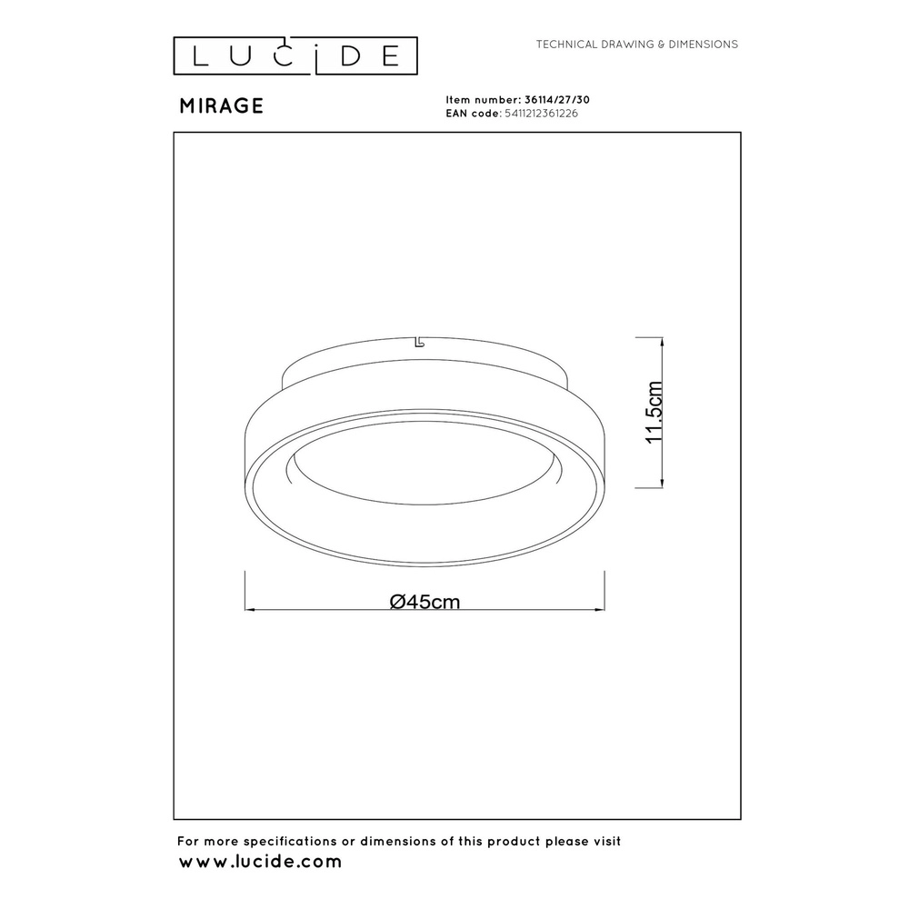 Deckenlampe Mirage Ø 45 cm schwarz Lucide 5411212361226