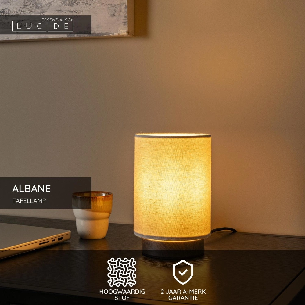 Tischlampe Albane dunkles Holz Ø 12cm Lucide 5411212061652