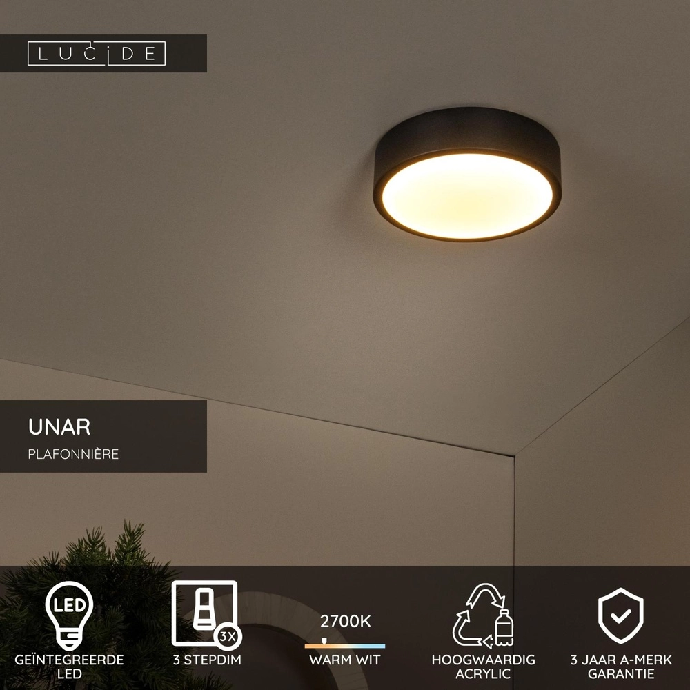 Deckenlicht Unar Ø 20cm - 2700K - schwarz Lucide 5411212791856