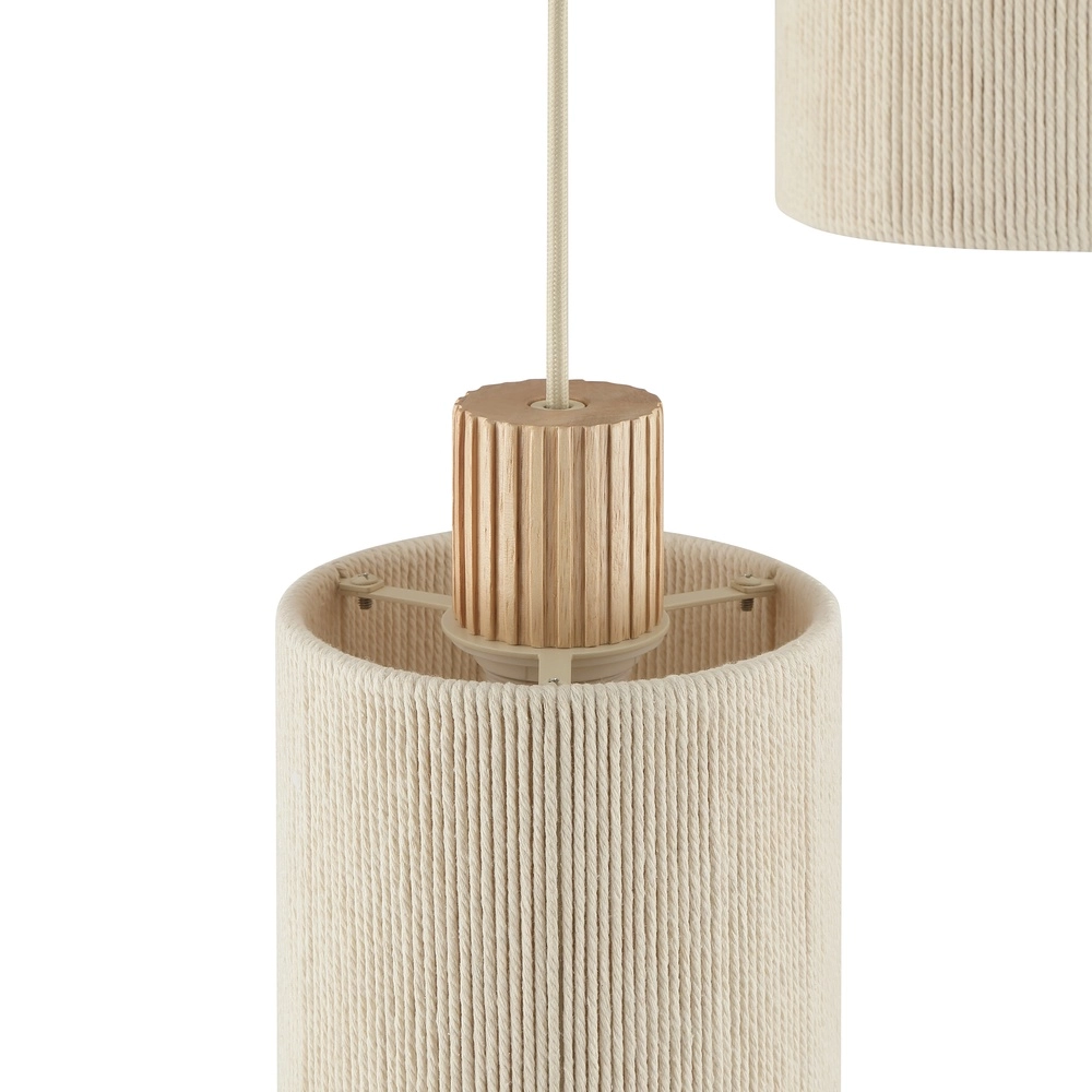Beige Pendellampe Arlo mit Holz Japandi Ø 40cm 3-Fenster Brilliant 4004353477096