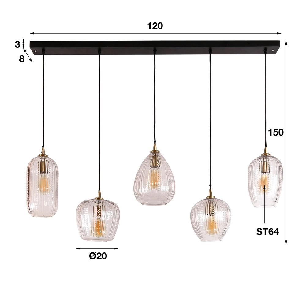 5-Licht Glas-Pendellicht Diamond mit klarem Glas Lyora 8716803511187