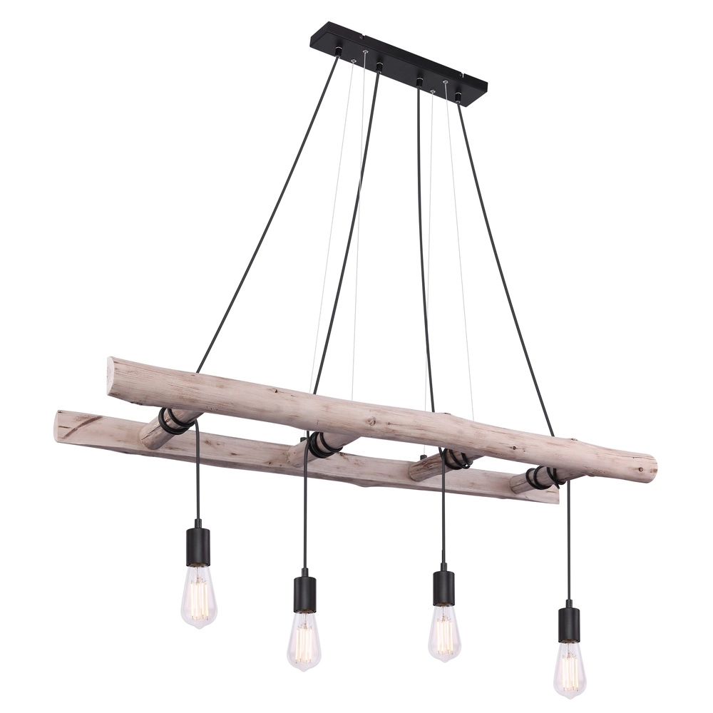 4-Licht Pendellampe Irmgard Holz 190 cm