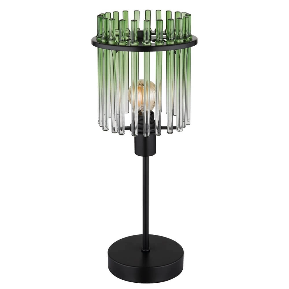 Schwarze Tischleuchte Gorley mit grünem Glas Ø 15cm Globo 9007371465972