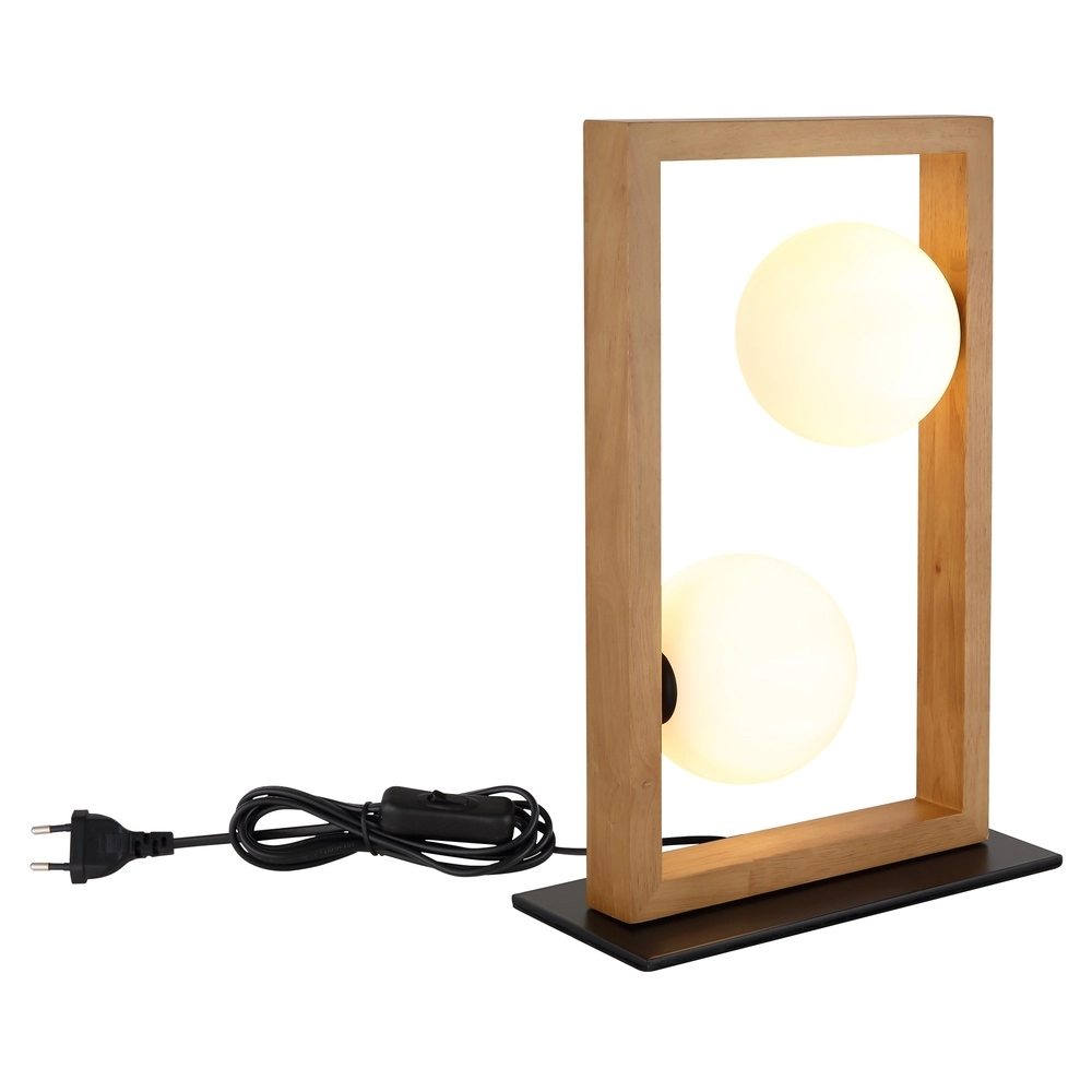 Moderne Tischlampe Nanda Schwarz mit Holz Globo 9007371510948