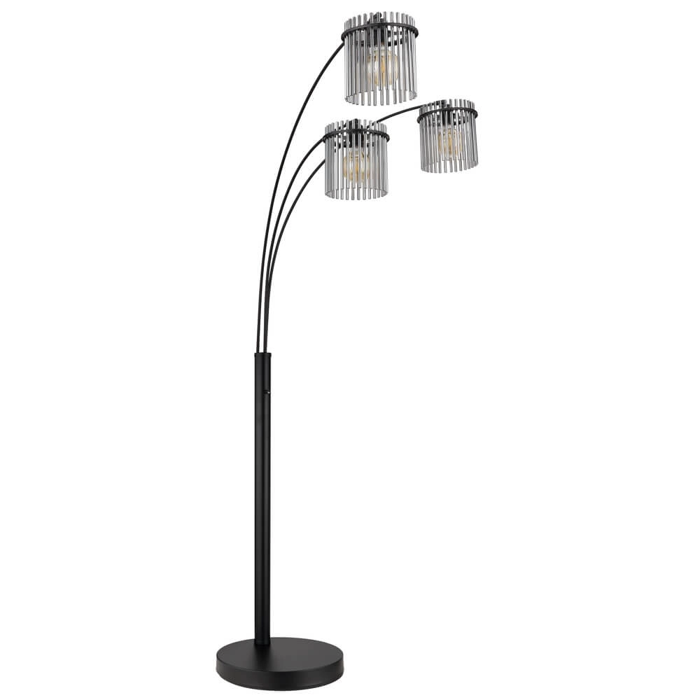 Schwarze Stehleuchte Gorley mit Rauchglas 3-flammig Globo 9007371478019