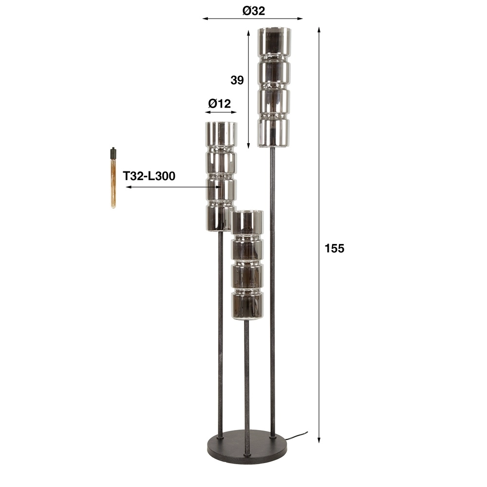 Zylinder-Stehlampe Cylinder 105 cm – Schwarz Lyora 8716803511958