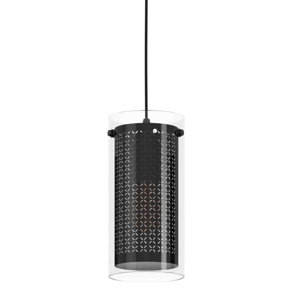Esstischlampe Pinto Textil 1 schwarz mit Glas Eglo 9008606235698