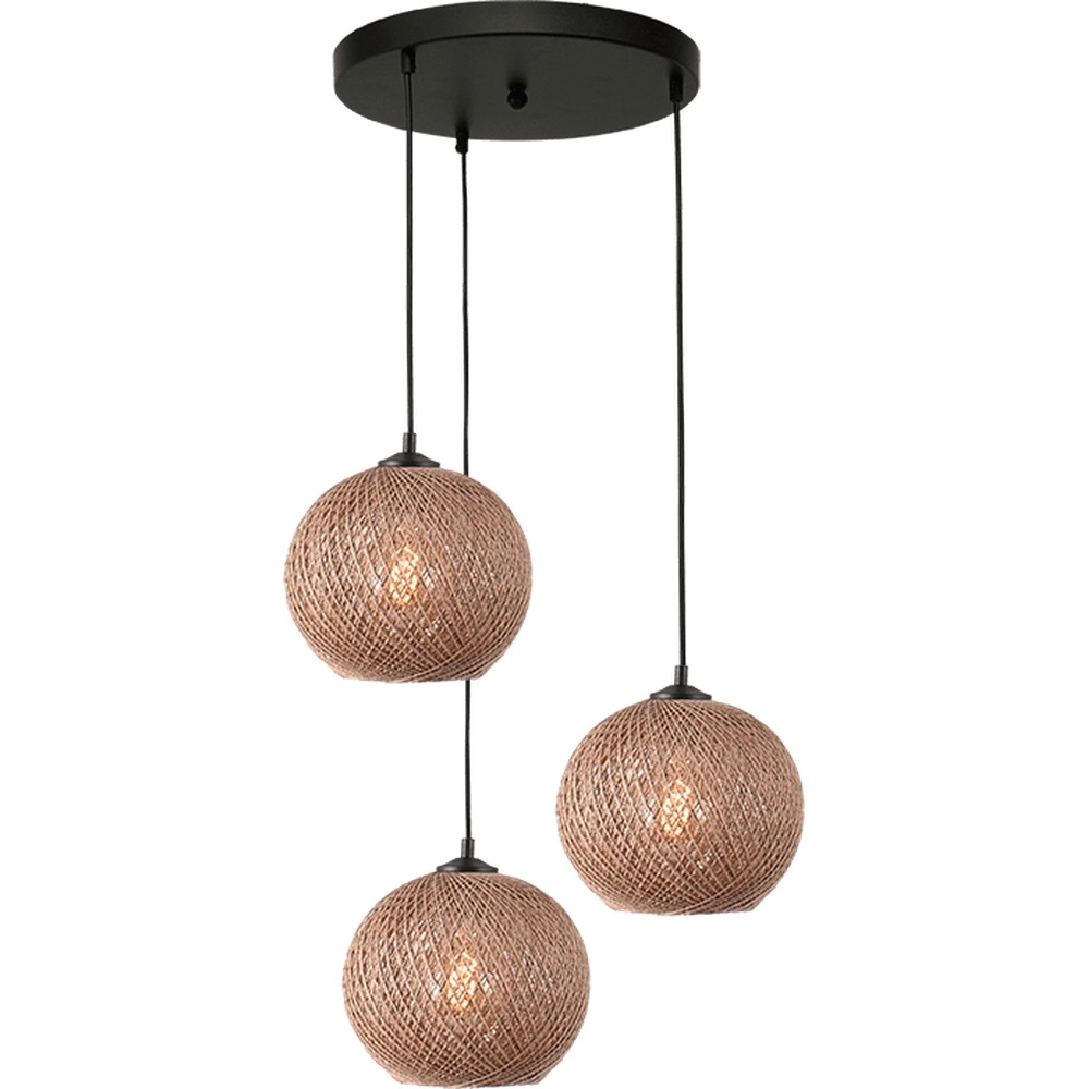 3-Licht Pendellampe Corda Rattan Ø 20 cm rund