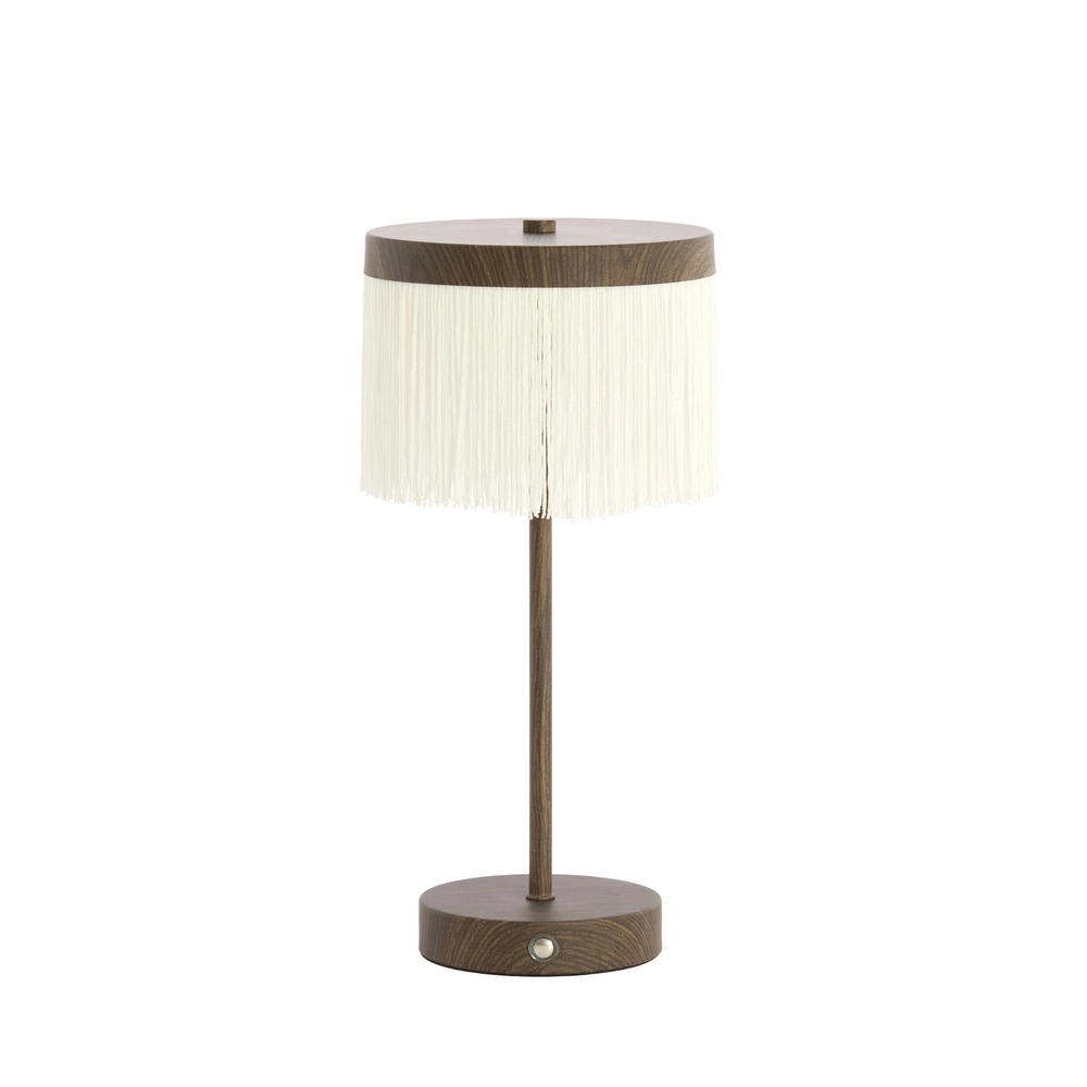 Wiederaufladbare Tischlampe Diny Walnuss-Look mit Weiß