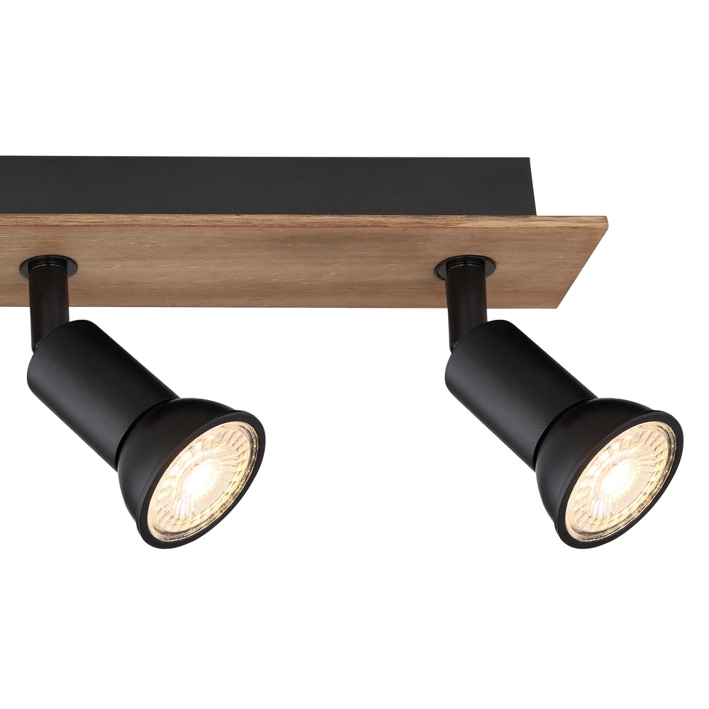 Deckenscheinwerfer Drew Schwarz mit Holz 4-Licht Globo 9007371436781