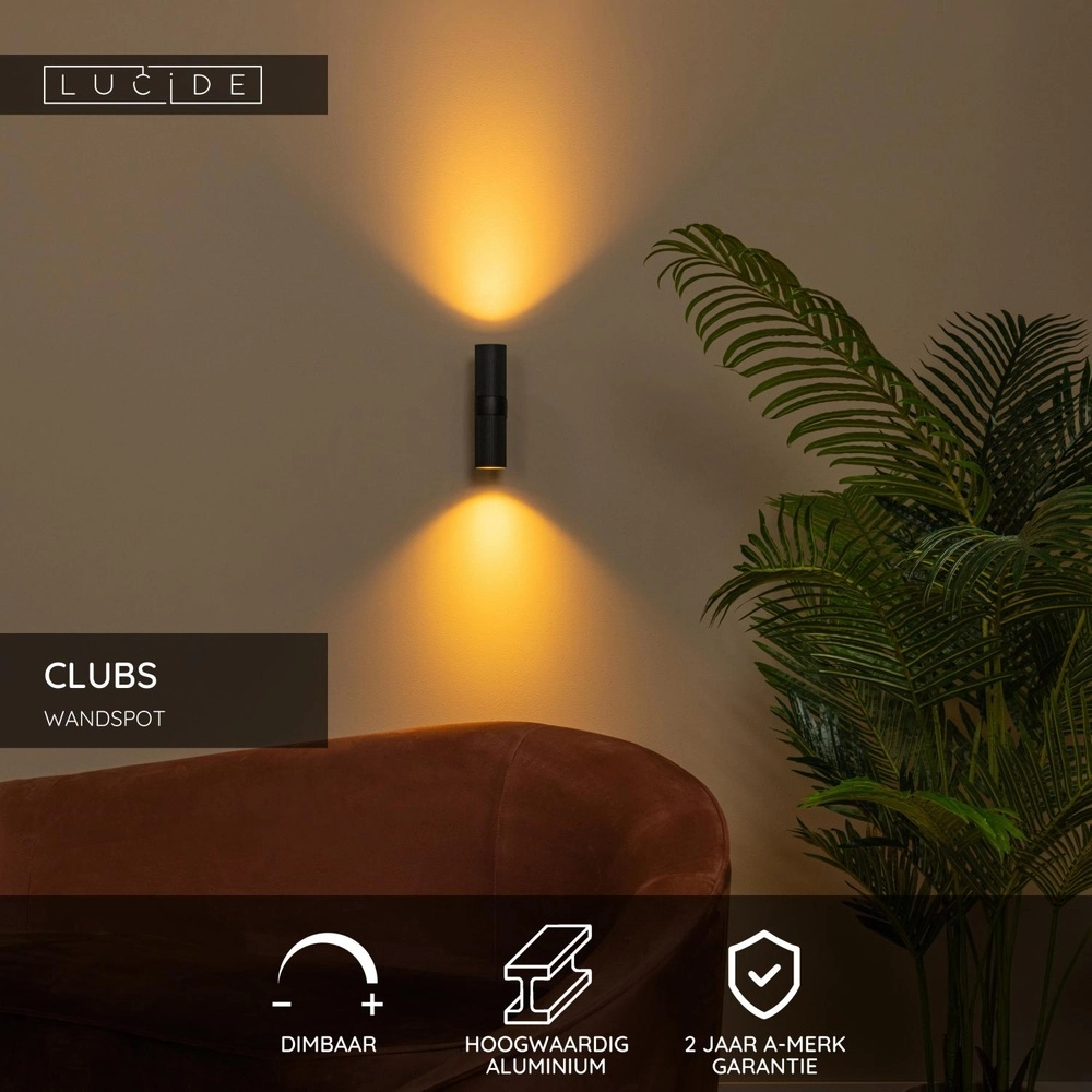 Design-Wandspot Clubs Schwarz Oben & Runter Lucide 5411212093905