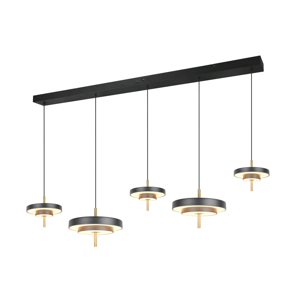 5-flammige Pendelleuchte Keaton schwarz mit gold Trio 4017807655483