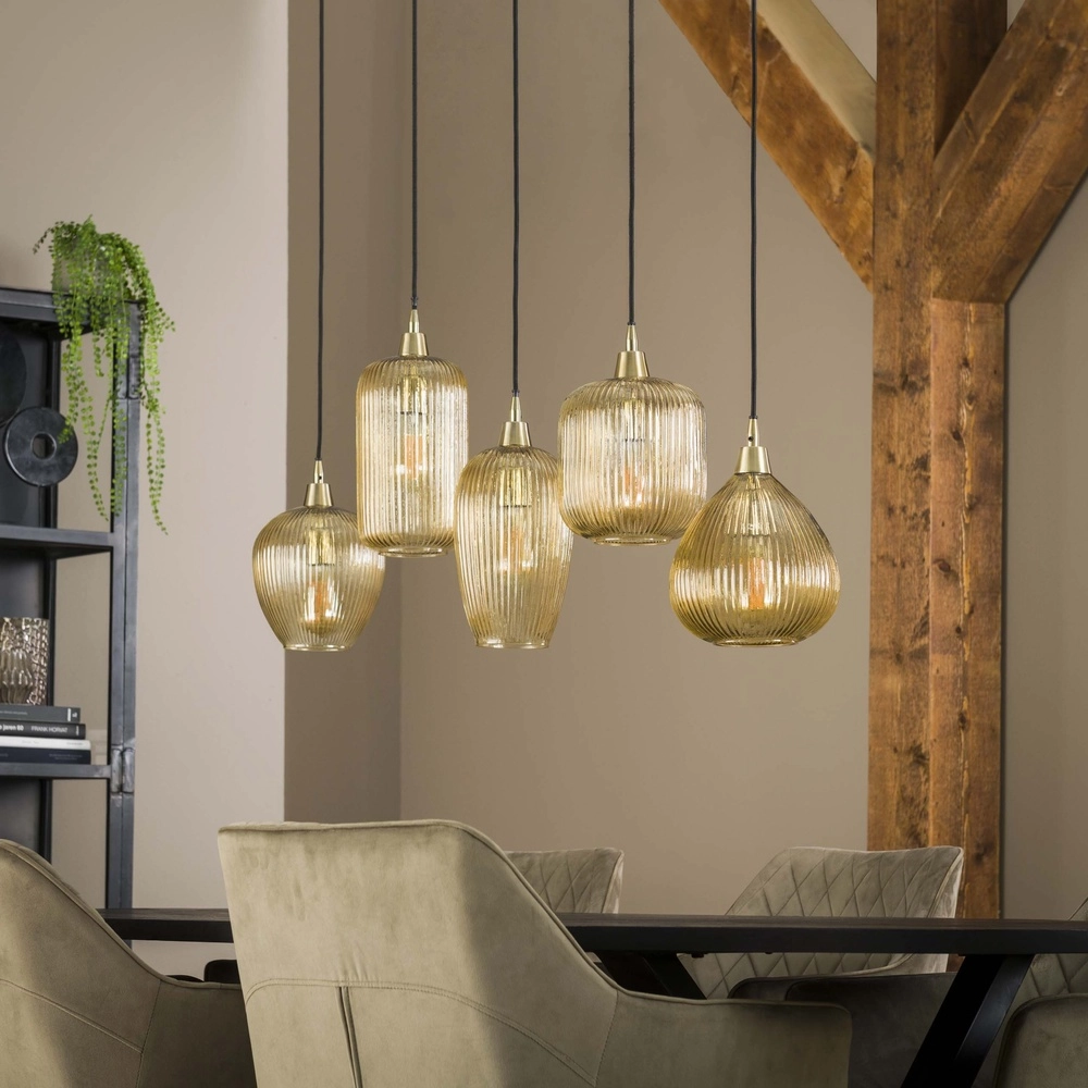5-Licht Glas-Pendellicht Stripe mit Bernsteinglas Lyora 8716803511170