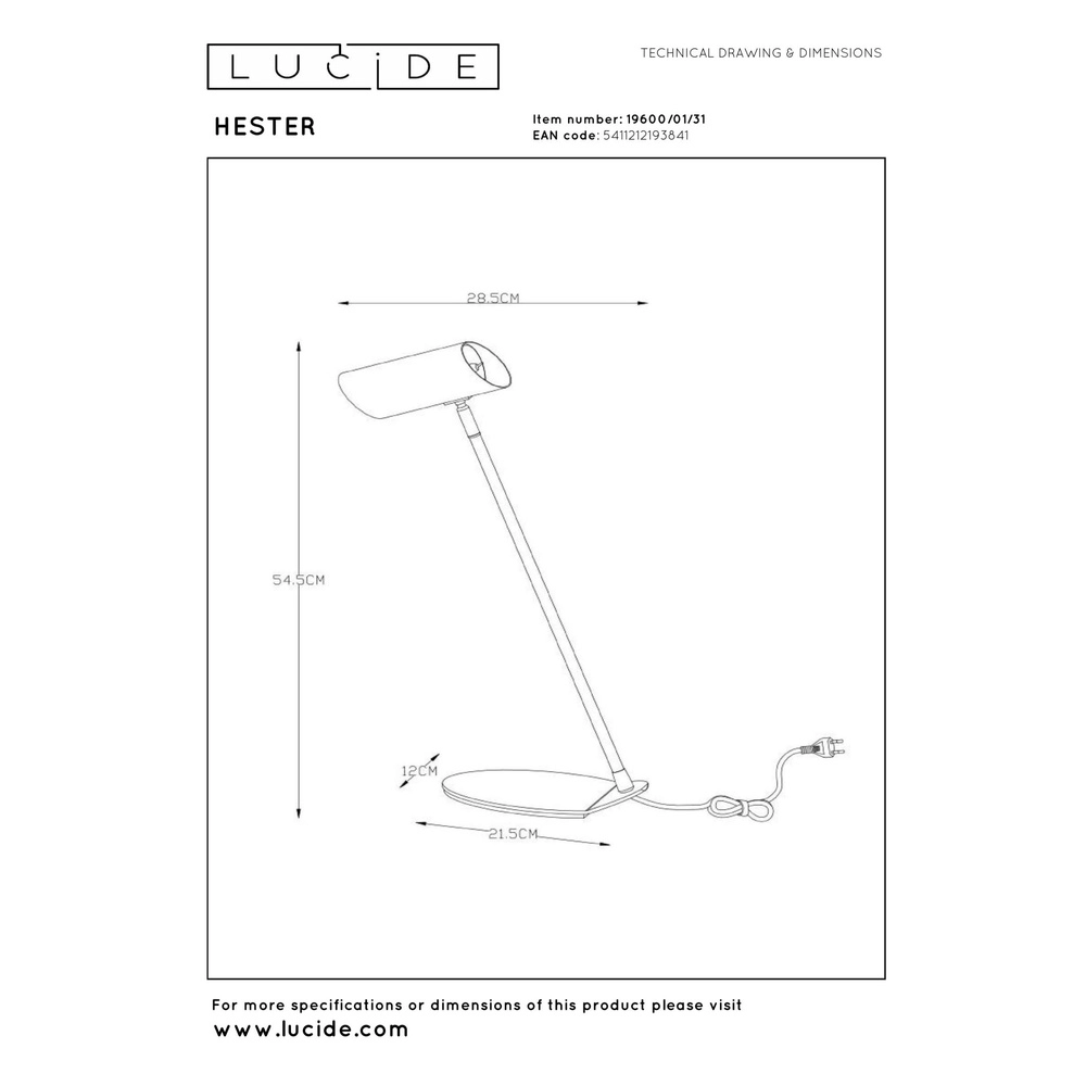 Schreibtischlampe Hester Weiß Lucide 5411212193841