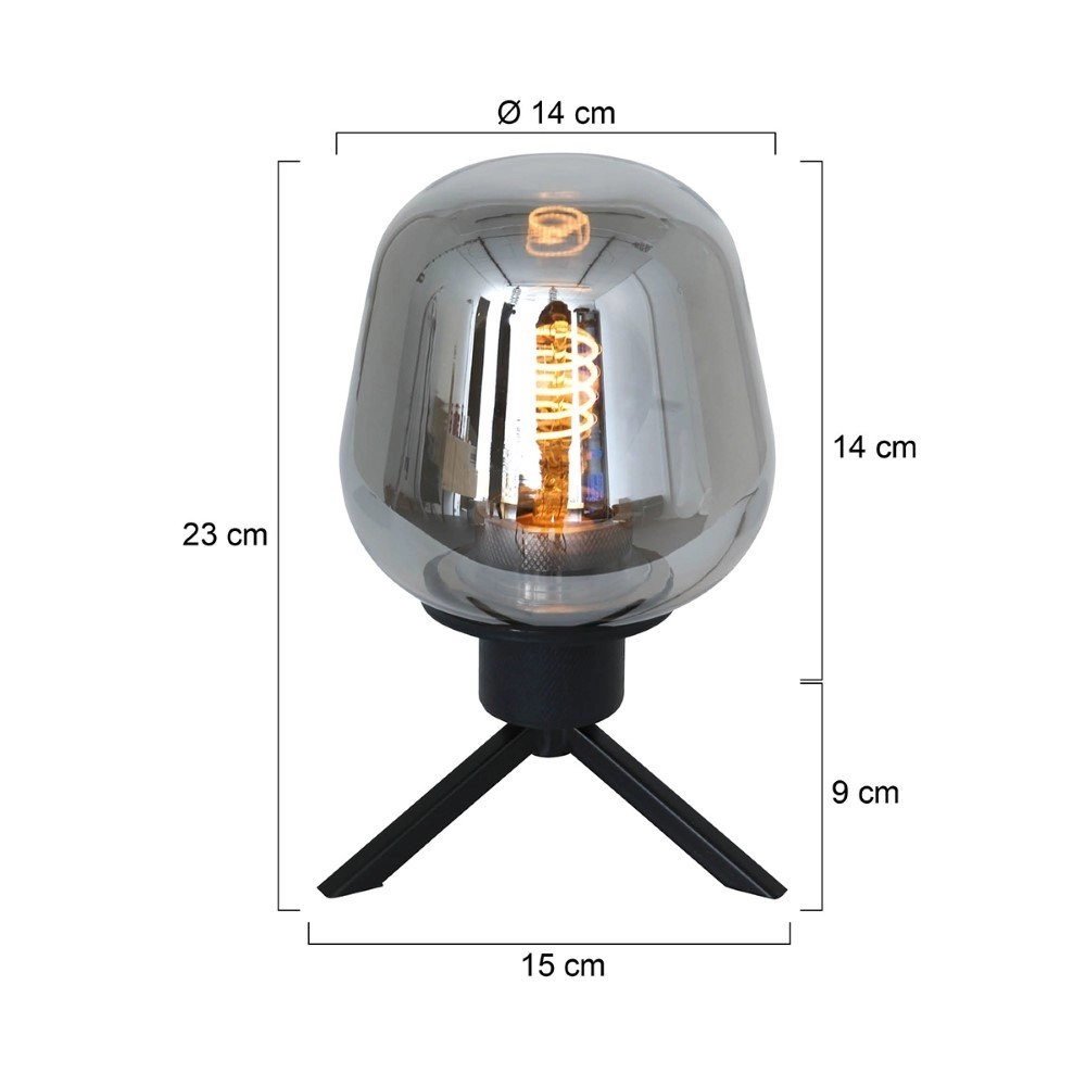 Glastischlampe Reflexion 14 cm schwarz mit Rauchglas Steinhauer 8712746132625