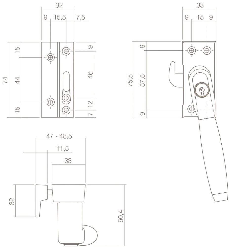 Schließen der Fenster Fixon Abschließbar links nickel matt Intersteel 8714186130926