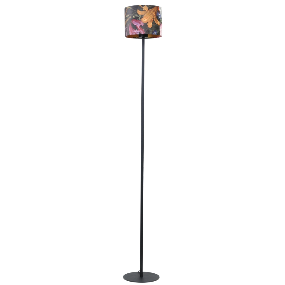 Schwarze Stehlampe Venus 150 cm mit Blumenlampenschirm