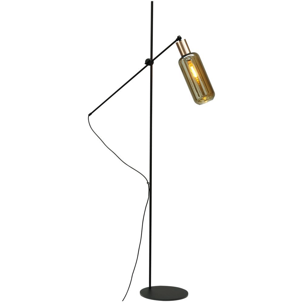 Schwarze Stehlampe Bounty verstellbar mit zylindrischem Glas