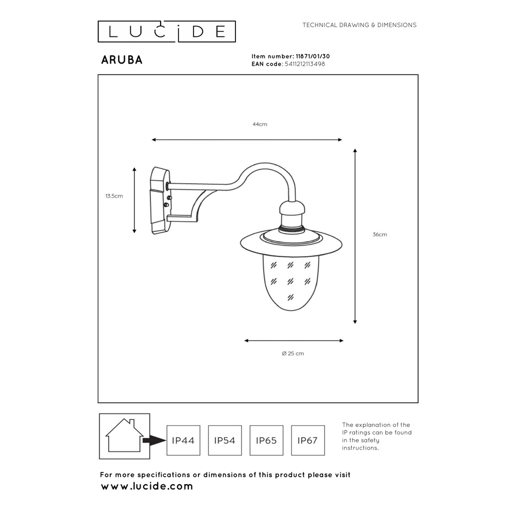 Landwandlampe Aruba schwarz Ø 25 cm Lucide 5411212113498