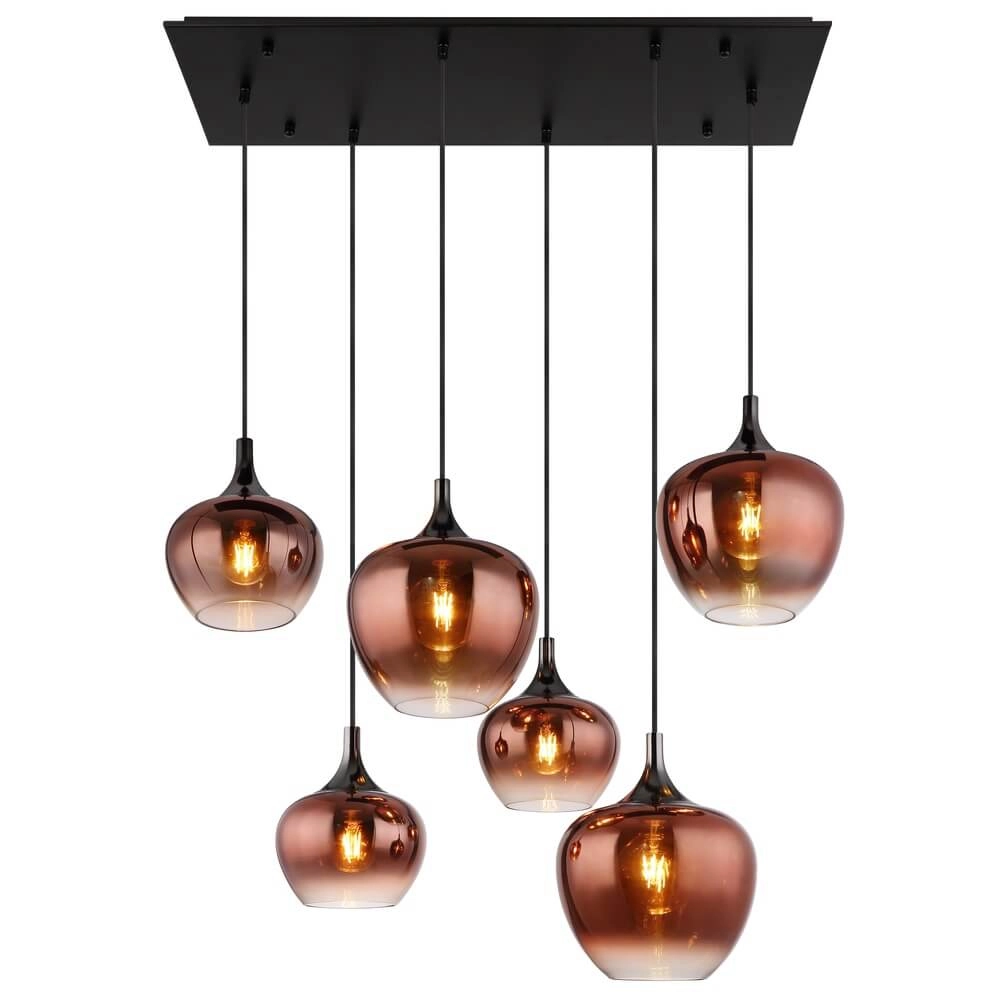 Schwarze Pendelleuchte Maxy mit rotem Glas 6-flammig Globo 9007371450985