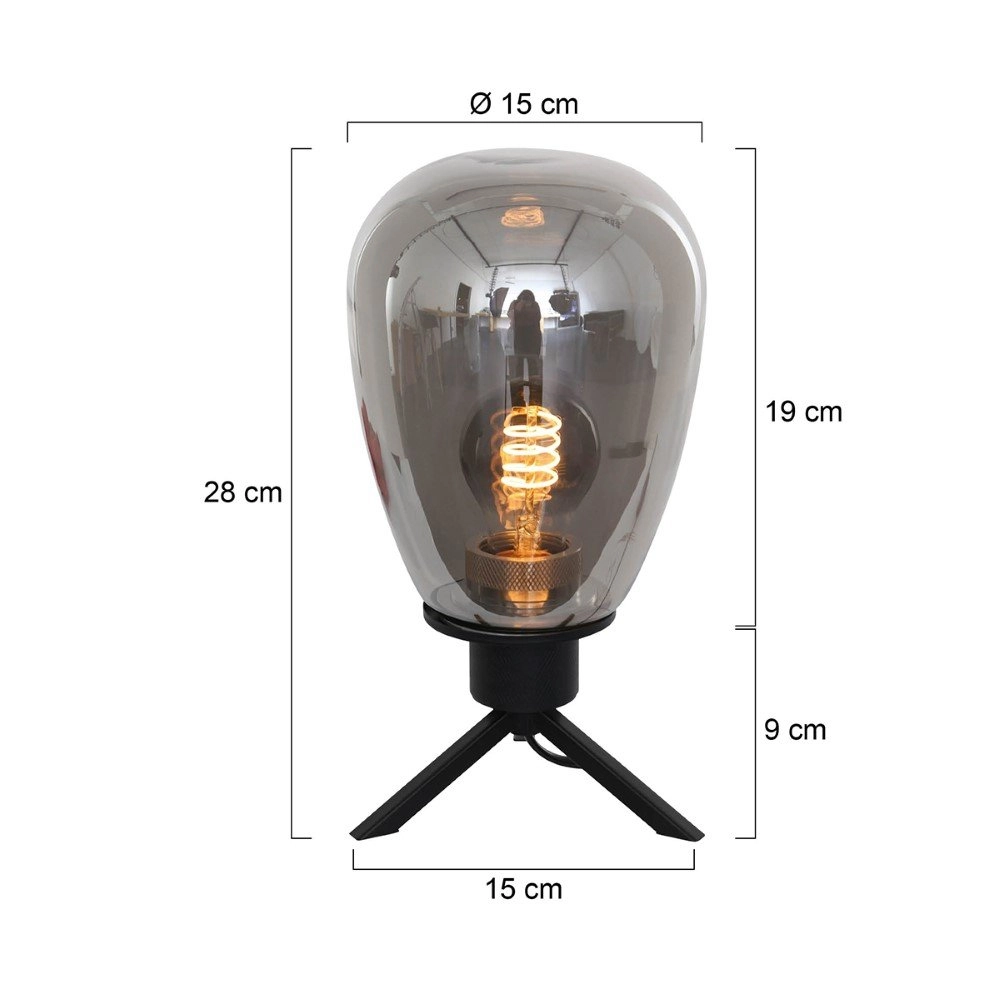 Glastischlampe Reflexion 15 cm schwarz mit Rauchglas Steinhauer 8712746132618