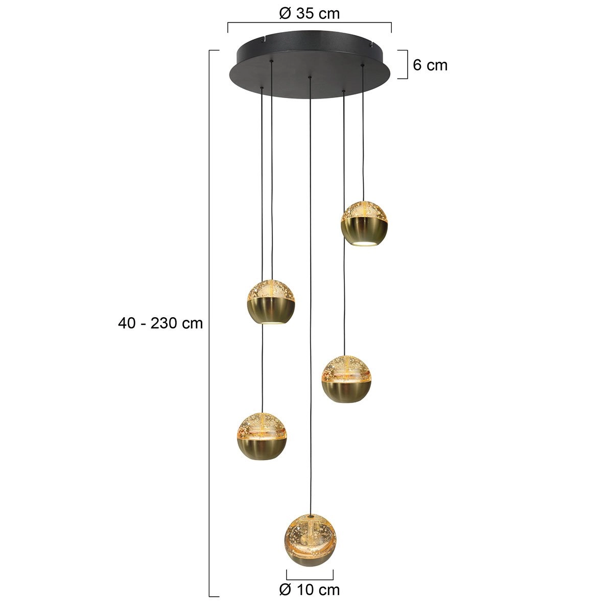 5-Licht Vide Pendellampe Belluno LED – Messinggold mit Glas Steinhauer 8712746183870