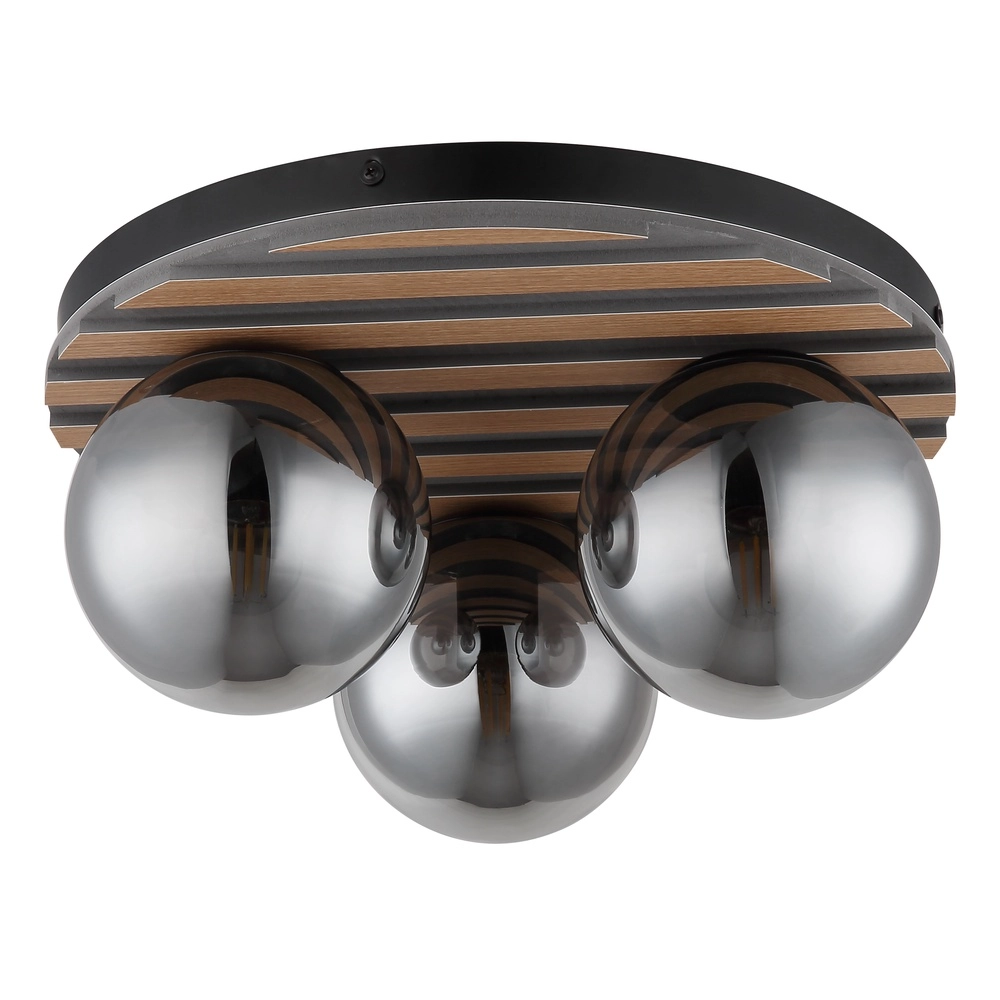 Deckenlampe Parsons 3-Licht Schwarz mit Holz Globo 9007371580002